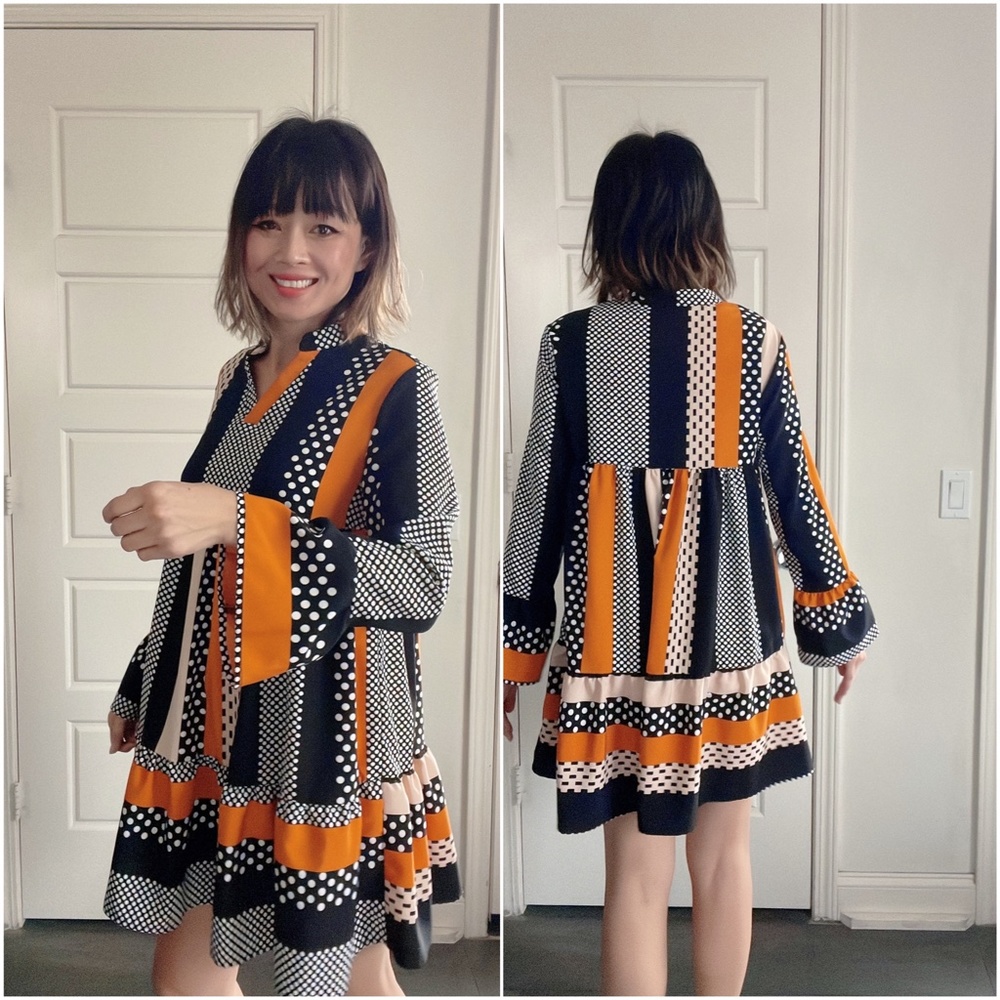 Color Block Polka Dot Ruffle Mini Dress - Picture 3 of 9